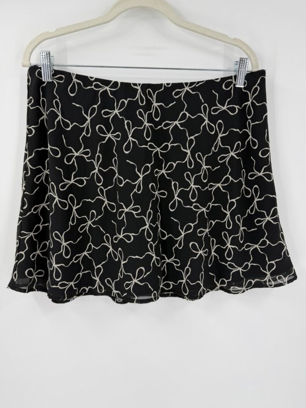 Abercrombie & Fitch Black White Bow Mini Skirt Skort L Preppy Girly Feminine